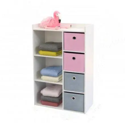 STARLEY-Mueble de almacenaje para dormitorio infantil blanco con 4 cestas rosas y gris - 1