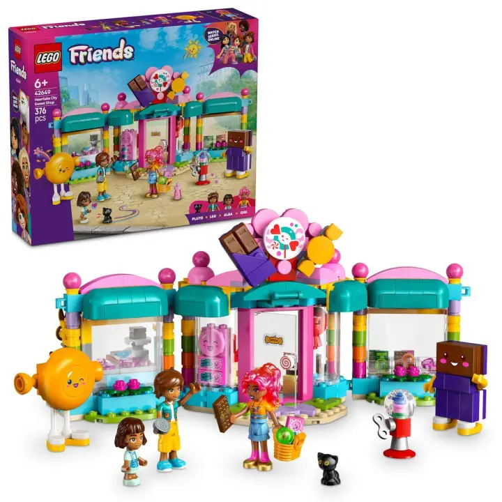 LEGO 42649 Friends Tienda de Golosinas de Heartlake City, Juguete para Niñas de 6 Años o Más, 2 Mini Muñecos de Leo y Alba, 1 Micro Muñeco y 1 Figura de Gato, Chucherías y Caramelos - 1