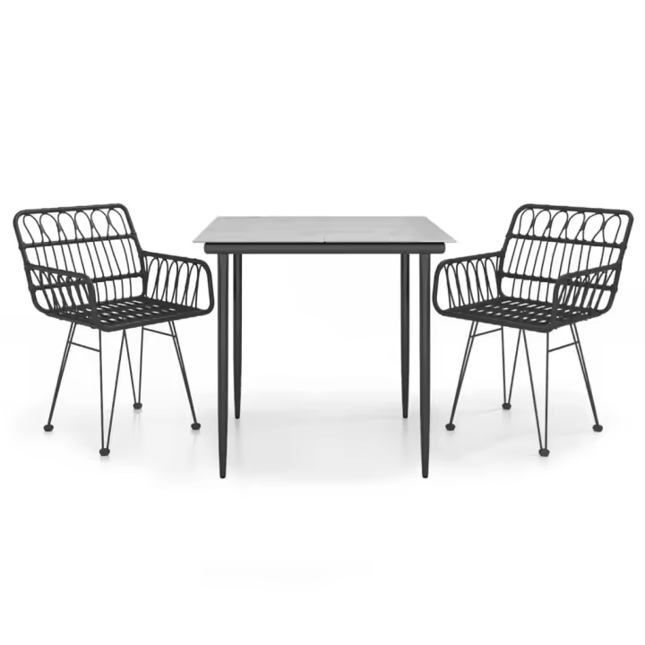 vidaXL Juego de comedor de jardín 3 piezas ratán sintético negro - 1