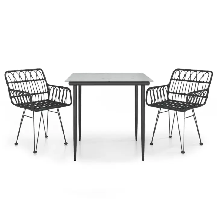vidaXL Juego de comedor de jardín 3 piezas ratán sintético negro - 1