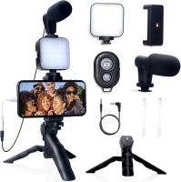 Microfono con soporte + luz KD-49/20 Kit de vlogging para iPhone, Android con trípode, 36 luces LED, kit de inicio de YouTube con mini micrófono para transmisión en vivo, videollamadas - details 0
