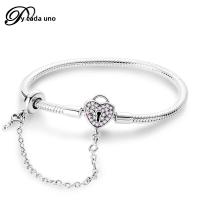 Pulsera De Corazón Rosado En Plata De Ley 925 Con Cadena De Seguridad Estrellada Y Luna Cadena De Serpiente Adecuada Para DIY Joyería Con Encantos Y Cuentas Para Mujer - details 16