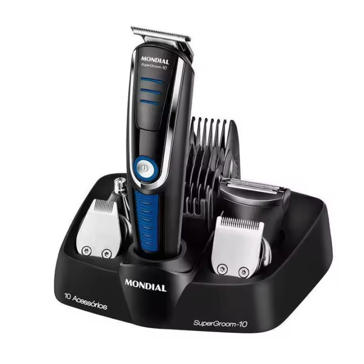 KIT AFEITADO MONDIAL BG03 MULTI GROOMING 10 - 5 CABEZALES - 5 GUÍAS DE CORTE - BATERÍA RECARGABLE - AUTONOMÍA DE 90 MIN - 1