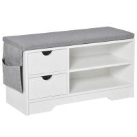 HOMCOM Banco Zapatero con Asiento 2 Estantes Bolso Cojín Extraíble y 2 Cajones Banco Recibidor Capacidad para 4 Pares de Zapatos para Entrada Pasillo Moderno 80,5x30,5x43,5 cm Blanco y Gris - details 0