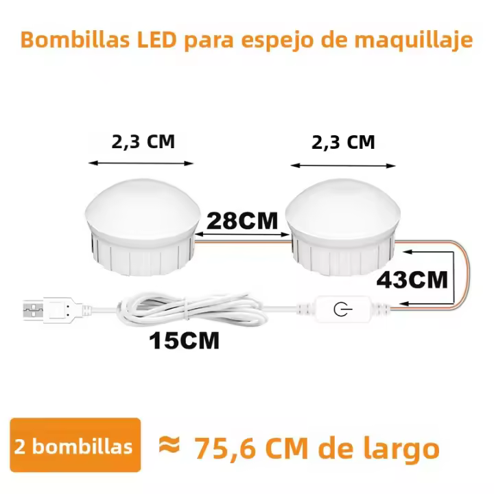 Espejo De Maquillaje LED Con Luces USB Hollywood Para Vestíbulo Iluminación Ajustable Para Mesa De Vestir Y Baño Lámpara De Pared ABS Dimmer Incluido - 1