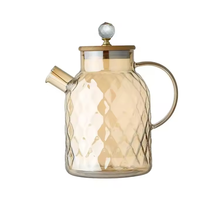 Tetera De Vidrio Con Tapa De Bambú Kettle Resistente Al Calor Tamaño 1/1.5/1.8L Juguete Para Bebida Hogareña Nordic - 1