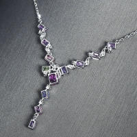 Collar De Plata Esterlina 925 Con Zirconia Cubica Colorida Para Mujer Joyería De Moda Geométrica Brillante Para Noche Y Fiesta - details 1