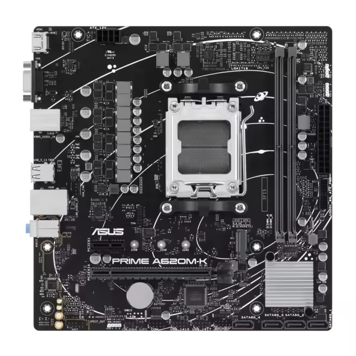 Asus - Placa base PRIME A620M-K AM5 micro ATX para procesadores AMD Ryzen 7000 con DDR5, PCIe 4.0 y M.2 - 1