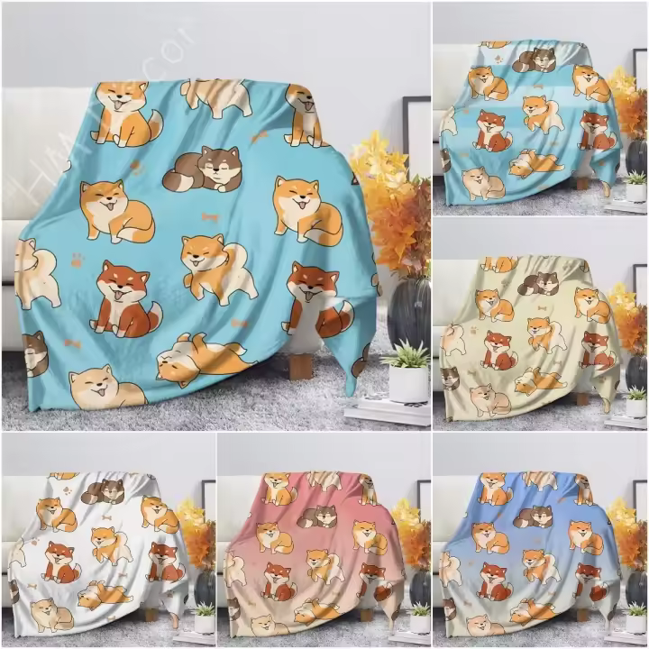 Manta De Peluche Sherpa De Sherpa Con Estampado De Shiba Inu Cartoon Suave Y Cálida Para Cama Cribón Sofá 100x120cm Regalo Para Niños Y Niñas - 1