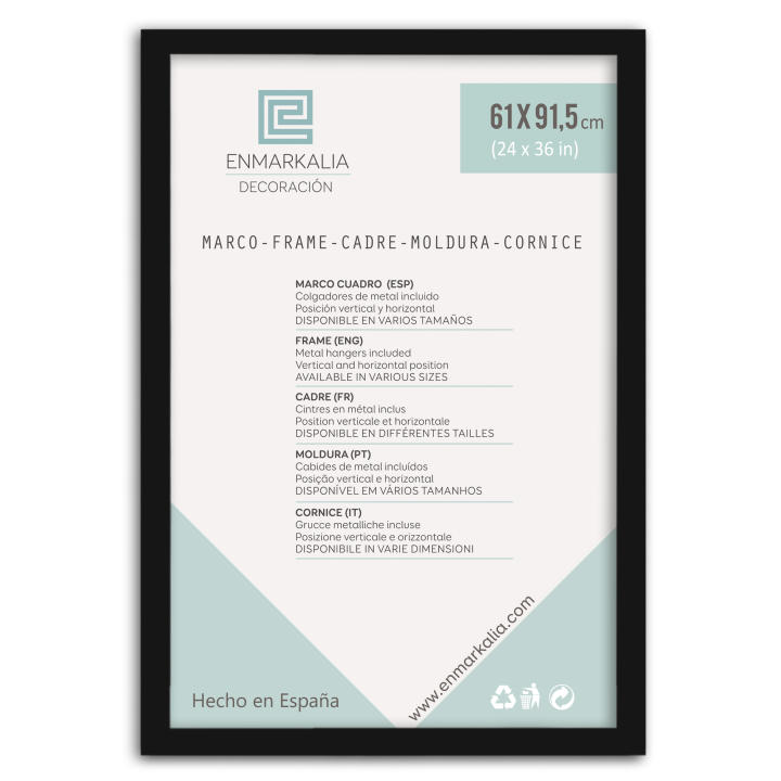 Marco Poster para la decoración del hogar medidas disponibles 61 x 91,5 cm - 50x70 cm  - 30x40 cm Color Negro , madera y blanco (moldura 30x15 mm) especial para enmarcar tus fotos, diplomas, obras de arte y posters,marco de fotos