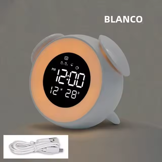 Reloj De Alarma LED Con Luz Ambiental Y Modo Atardecer Para Niños Lámpara De Noche Para El Borde De La Cama Digital Circular Ajustable - 1
