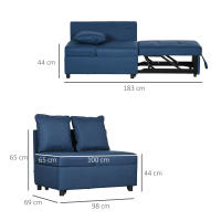HOMCOM Sofá Cama 3 en 1 Sofá Cama de 1 Plaza con Respaldo Ajustable Sillón Cama Individual con Almohadas para Dormitorio Sala de Estar Apartamento Azul - details 2