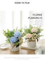 Conjunto de Flores Artificiales - Jarrón de Cerámica con Cuerda de Yute, Rosas y Plantas Falsas para Decoración del Hogar - details 5