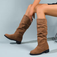 Botas De Media Caña Cómodas Para Mujer Con Punta Redonda, Slip-on, Tacón Medio, Plataforma, Upper De Tela, Suela De TPR, Diseño Clásico. - details 36