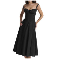 Vestido De Playa Para Mujer Con Estampado Floral Cuello Cuadrado Ajuste Frontal Y Abertura En Pierna Midi Polyester Sin Mangas Vestido De Noche - details 6