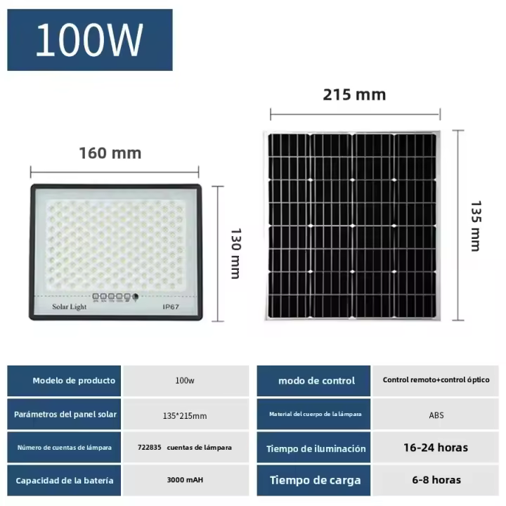Lámpara Solar De Jardín LED Super Brillante Controlada Con Alta Potencia 100W 200W 300W Resistente Al Agua Para Exteriores Estilo Moderno - 1