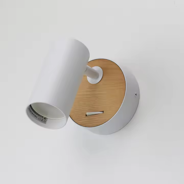 ALPINALUZ Aplique LED de diseño industrial retro en acero/aluminio  con madera, foco orientable con interruptor "PORTO" GU10 - 1