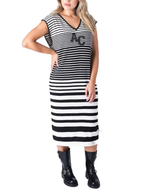 Vestido midi Animosa punto Alma y Coraje negro rayas mujer - 1