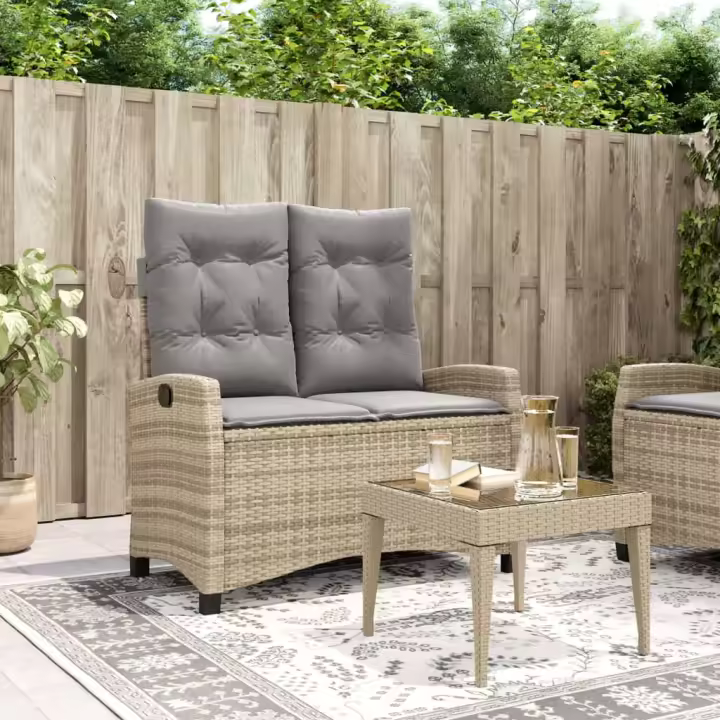 vidaXL Sillón reclinable de jardín con cojines ratán sintético beige - 1