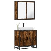 vidaXL Set de muebles baño 2 pzas madera contrachapada en color Roble ahumado/Negro/Marrón roble y más | almacenamiento funcional diseño moderno para baño dormitorio sala - details 0