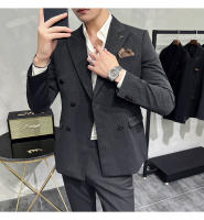 Traje De Negocios Slim Fit Doble Botón De Color Sólido Dos Piezas Coreano Elegante Para Hombres Con Pantalones Talla S-7XL - details 8