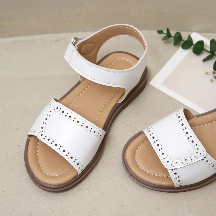 Sandalias De Verano Para Niñas Zapatos De Princesa Suaves Talla Mediana Y Grande Material Superior PU Lácteo Cierre De Correa - 1