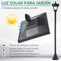 Outsunny Farola Solar Luz Solar para Jardín con Panel Solar Encendido Automático y Marco de Acero Inoxidable para Terraza Patio 18x18x160 cm Negro - details 3