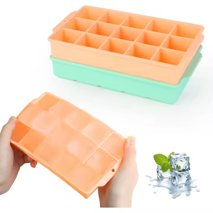 Bandeja Cuadrada Grande para Cubitos de Hielo, 2 Piezas, Moldes de Silicona para Cóceles, Whisky, Wine, Purés - 1