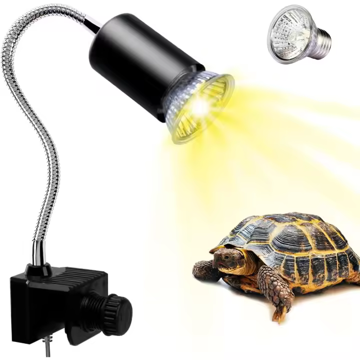 Lámpara para Tortuga, Lámpara de Reptiles y Anfibios con Bombilla de Luz Solar UVA UVB de 50 W y Abrazadera Giratoria de 360 °Adecuada, Halógena, Luz Amarilla - 1