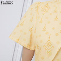 ZANZEA Vestido Elegante Para Mujer Con Estampado Bohemio De Verano A-Line Corto Manga Regular Vestidos Casual Suéter Oficina Sundress Mid-Calf - details 10