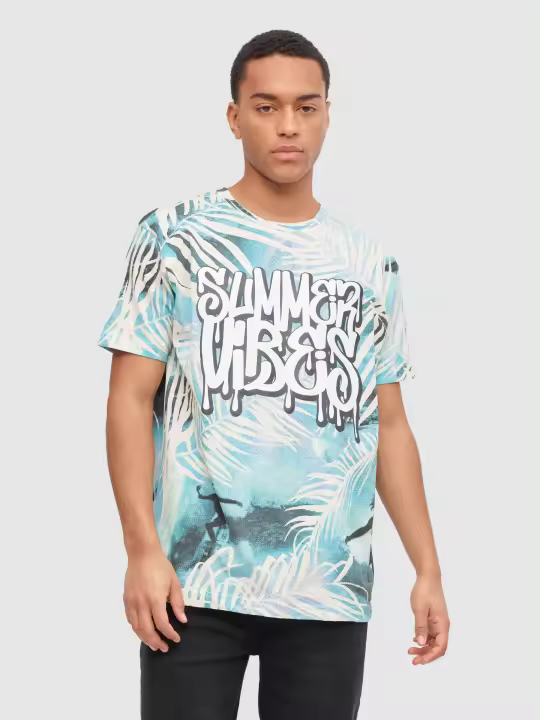 Sumérgete en la esencia del surf con esta camiseta de estampado tropical INSIDE - 1