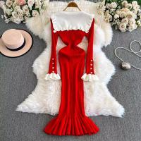 Vestido Largo De Punto Con Volantes YuooMuoo Estilo Francés Romántico Elegante Y Ajustado Para Mujer Con Manga Mariposa Mid-Calf Para Fiesta - details 9