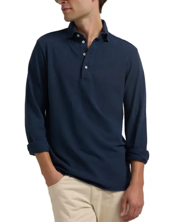 Polo Silbon clasico manga larga azul marino para hombre - 1