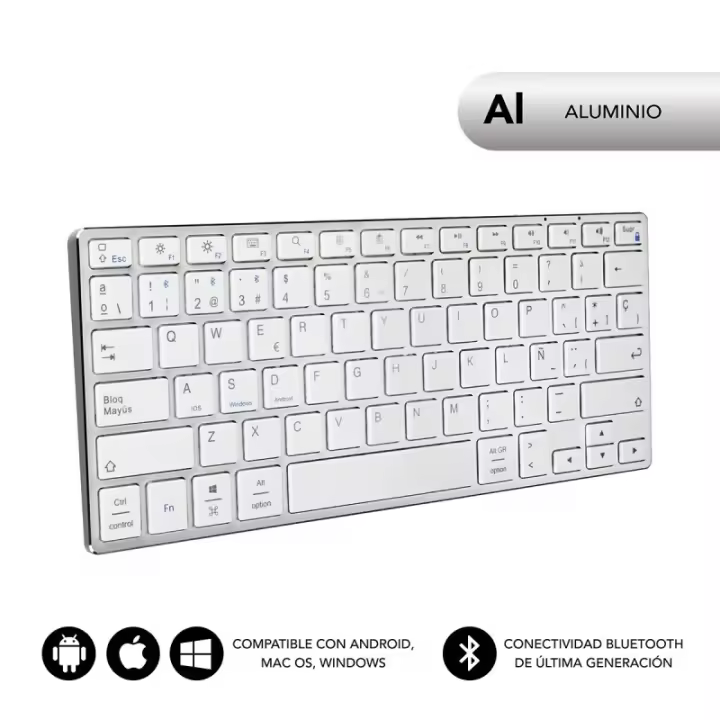 SUBBLIM - Teclado Wireless Bluetooth Aluminio Advance Compact Silver SUB-KB-3ADC200 - 1