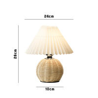 BIT Lámpara de mesa con falda plisada, lámpara de mesita de noche moderna con pantalla beige, base de metal de ratán, lámpara de mesa para dormitorio, sala de estar, decoración de oficina en casa con bombilla E12 - details 0
