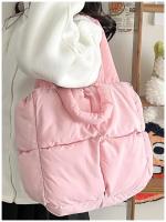 Bolso De Hombro Retro Para Mujer Con Cuadros Y Cierre De Cremallera Bolso De Mano Suave De Color Sólido Con Padded Tote Handbags Rosa - details 3