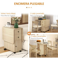 HOMCOM Mesa Plegable de Comedor Mesa de Cocina Plegable con Ruedas Alas Abatibles Cajones y Armario Mesa Plegable para 4-6 Personas 120x60x76,5 cm - details 1