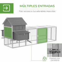 PawHut Gallinero Grande de Madera 310,5x149,5x149 cm Jaula para 4-6 Gallinas Gallinero con 2 Ventanas Puertas Nido Bandeja Extraíble y Rampa para Exterior Gris - details 4