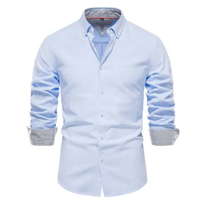 2024 otoño nueva camisa ajustada de tamaño europeo para hombres Casual versátil moda Color sólido manga larga Top ropa para hombres - 1