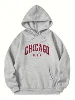 Sudadera De Deporte Casual Para Hombre Con Capucha Y Estampado De Chicago USA Suéter De Poliéster Cálido Y Cómodo Para Otoño E Invierno - details 2