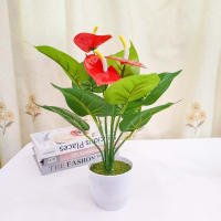 1PC Flores Artificiales De Palma Roja Texturizada Decoración Para Sala De Estar Y Mesas Plantas Verdes Y Rojas De Resina Para Fiesta - details 7