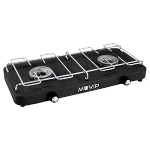 Muvip cocina de gas 2 fuegos con parrilla desmontable - base antideslizante - color negro - 1