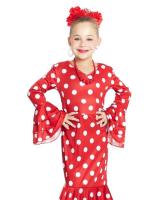 Disfraz de Sevillana rojo con lunares blancos negros para mujer niña, Vestido de flamenca para fiesta feria abril - details 3
