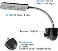 Luz LED para acuario pequeño, mini abrazadera de acuario ajustable 24 LED bicolor iluminación LED (18 blanco 6 azul) 2 modos 1,5 W 20-30cm - details 1