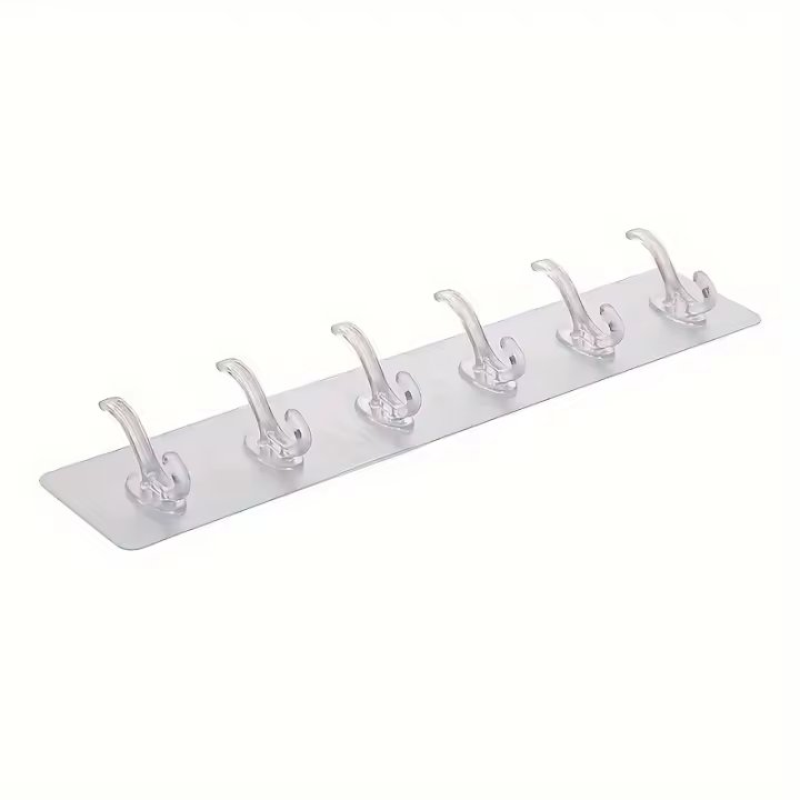 1Pcs Resina Transparente Sin Costuras Adhesivo Para Pared Seis Ganchos Colgadores Impermeables Y Resistente Al Aceite Para Organización Del Hogar - 1