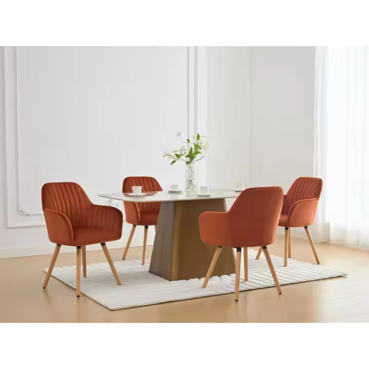 Vente-unique - Silla con apoyabrazos de terciopelo y metal con efecto de madera - Terracota - ELEANA - 1