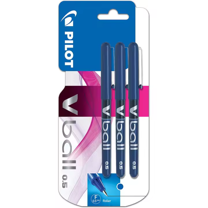 Pilot Bolígrafo V-Ball 05 Roller Punta 0,5mm Capuchón y Clip Tinta Líquida Azul (Pack de 3) - 1