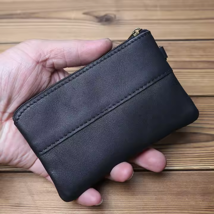 Monedero Mini Con Cierre De Cremallera En Cuero Genuino De Vaca Para Hombres Y Mujeres Monedero Pequeño De Primera Capa Para Tarjetas - 1