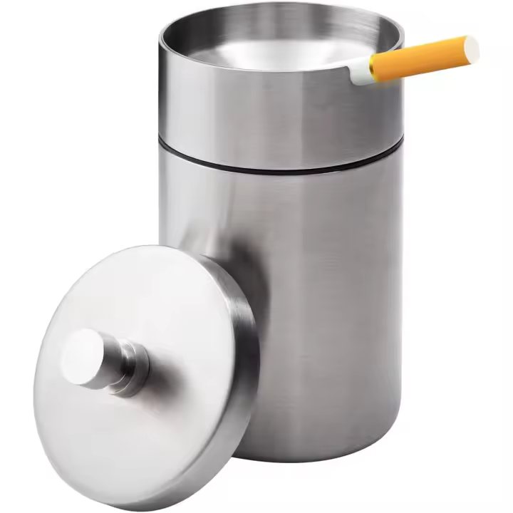 Cenicero de acero inoxidable con tapa para coche, a prueba de olores, portátil, sin humo, extraíble, resistente al viento, extintor de incendios, apto para portavasos de coche (plateado). - 1