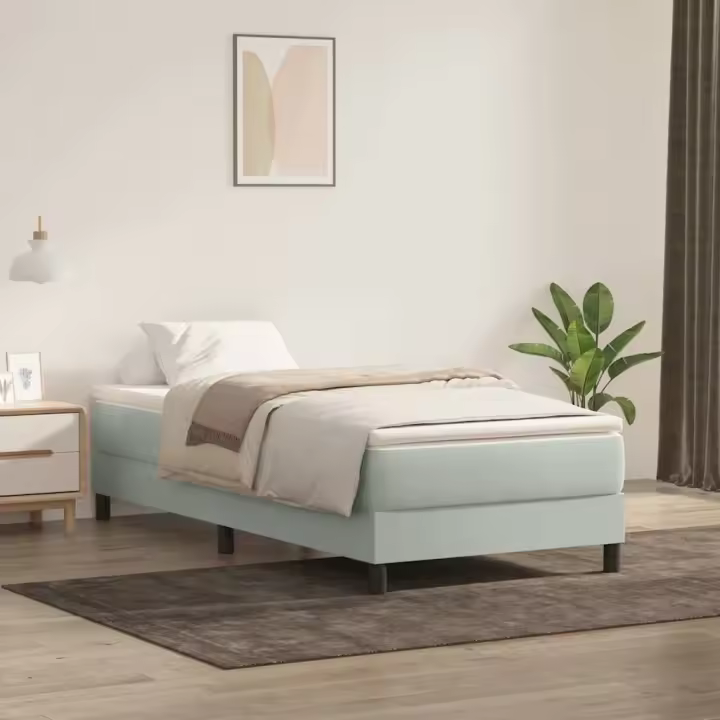 vidaXL Cama box spring sin colchón gris claro terciopelo 90x220 cm - 1